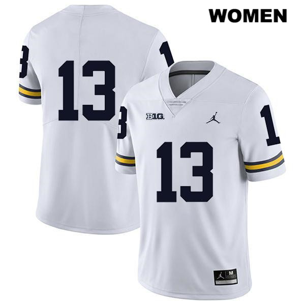 Women's NCAA Michigan Wolverines German Green #13 No Name White Jordan Brand Authentic Stitched Legend Football College Jersey WG25B86SL